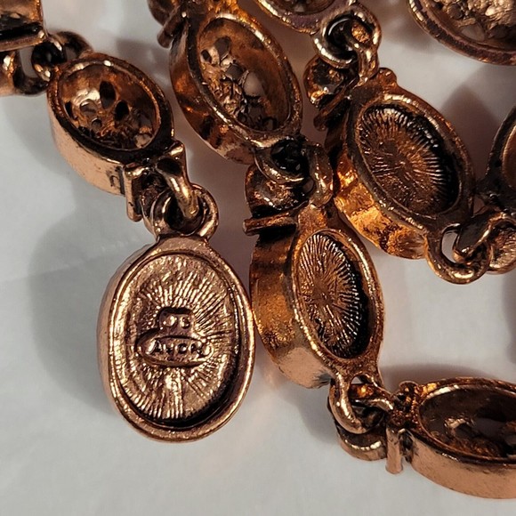 Vintage AVON Pink Glass Cabochon Y Drop Necklace Copper Filigree & Chain 22" - Picture 2 of 12